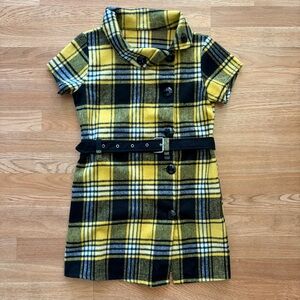 Yellow and Black Plaid Short Sleeve Dress